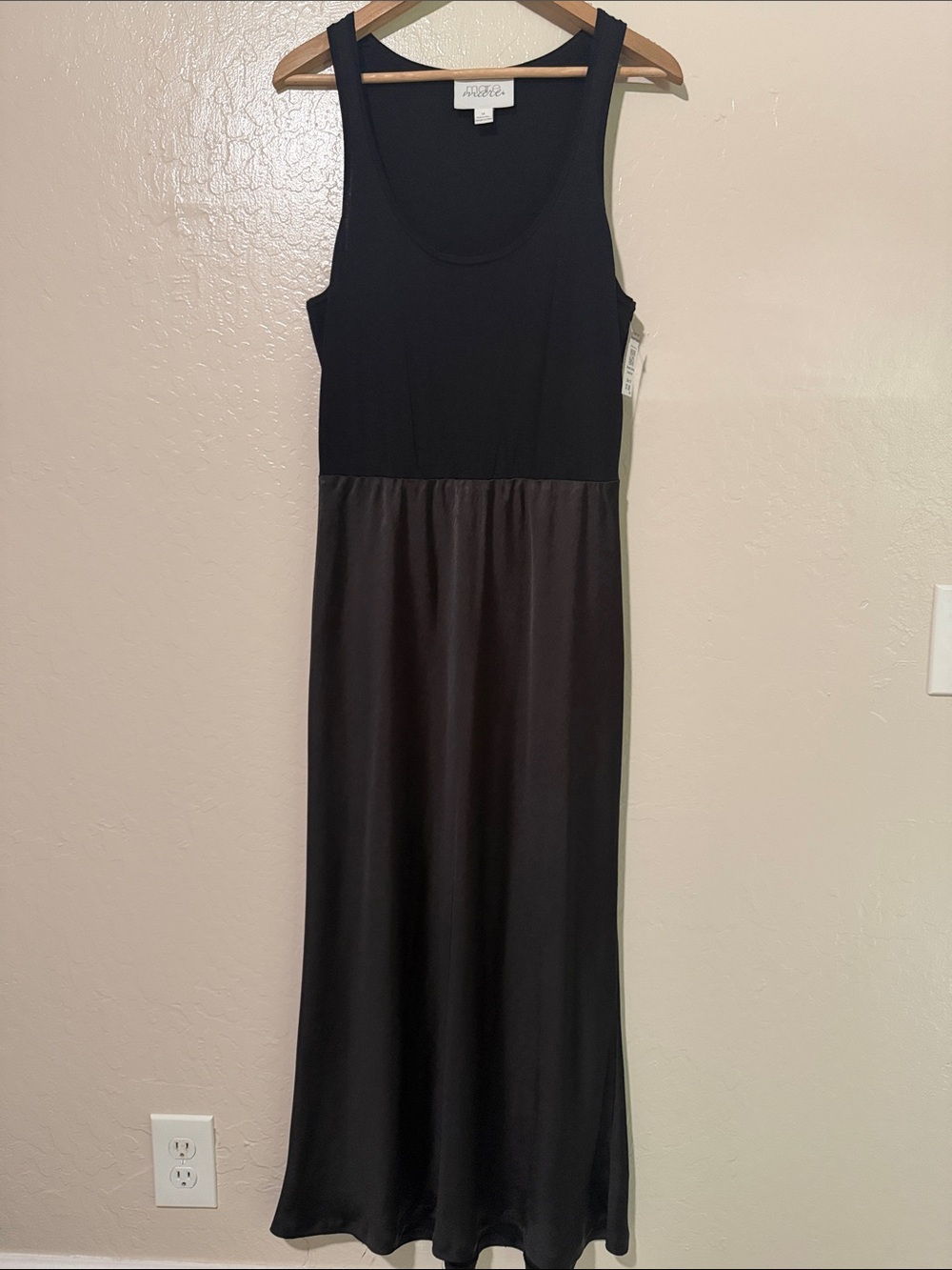 Mare mare x Anthropologie Black Knit & Satin Mixed Media Midi Maxi Dress Size M